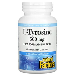 Natural Factors, L тирозин, 500 мг, 60 вегетарианских капсул