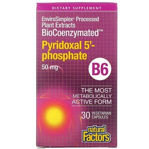 Natural Factors, BioCoenzymated, Витамин В6, пиридоксал-5-фосфат, 50 мг, 30 вегетарианских капсул