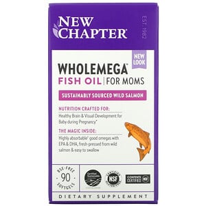 New Chapter, Wholemega, омега3 рыбий жир для здоровья мам, 90 мягких таблеток
