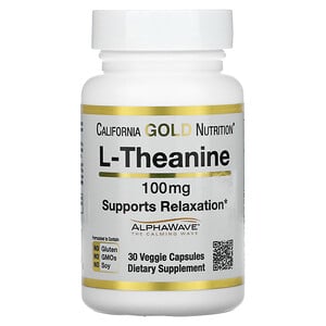 California Gold Nutrition, L теанин, AlphaWave, поддержка расслабления, успокоение, 100 мг, 30 растительных капсул