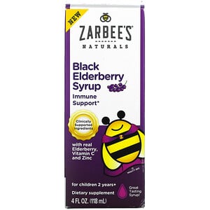  Zarbees, Black Elderberry Syrup, With Real Elderberry, Vitamin C and Zinc, For Children 2 Years +, 4 fl oz (118 ml) бузина