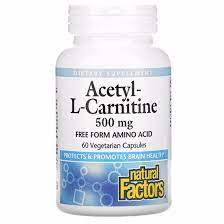 Natural Factors, ацетил L карнитин, 500 мг, 60 вегетарианских капсул
