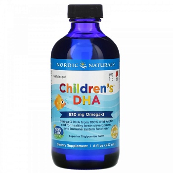 Nordic Naturals, ДГК для детей от 1 до 6 лет, со вкусом клубники, 530 мг, 119 мл (4 жидк. унции)