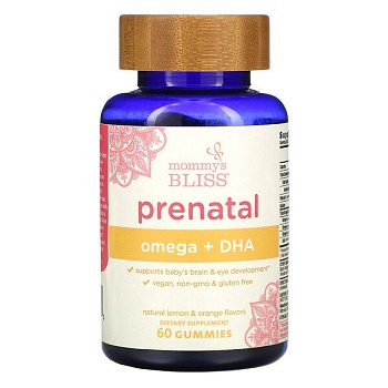  Mommys Bliss, омега3 Prenatal Omega + DHA, Natural Lemon & Orange , 60 Gummies 