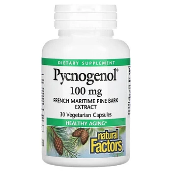 Natural Factors, Pycnogenol, 100 мг, 30 вегетарианских капсул Пикногенол 