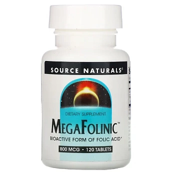 Source Naturals, MegaFolinic, 800 мкг, 120 таблеток Фолиевая кислота