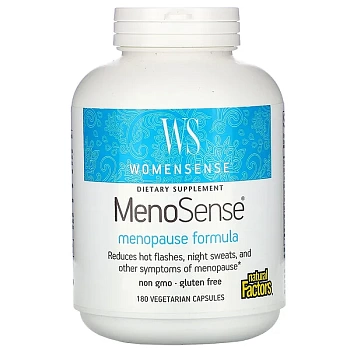 Natural Factors, WomenSense, MenoSense, формула для поддержки организма при менопаузе, 180 вегетарианских капсул 