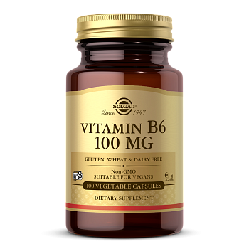 Solgar Солгар, Витамин B6, 100 мг, 100 растительных капсул 