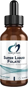Designs for health super liquid folate Фолат + витамин В-12, Super Liquid Folate, 400 мкг / 40 мкг, жидкость, 30 мл фолиновая кислота