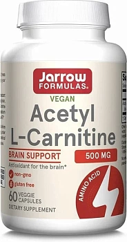Jarrow Formulas, ацетил L карнитин, 500 мг, 60 растительных капсул