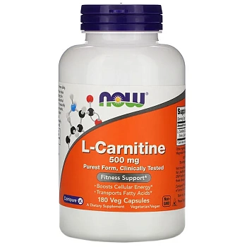 NOW Foods, L карнитин, 500 мг, 180 растительных капсул