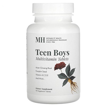 MH Michaels Naturopathic, Teen Boys Caps, капсулы для мальчиков-подростков, мультивитамины для подростков для ежедневного приема, 90 вегетарианских капсул