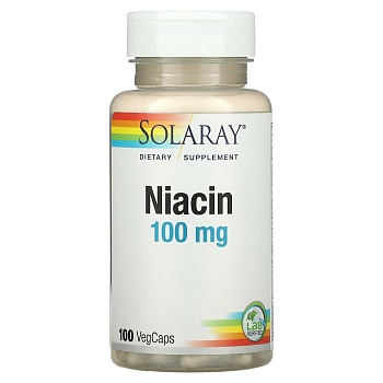  Solaray, Ниацин, 100 мг, 100 растительных капсул Витамин В3