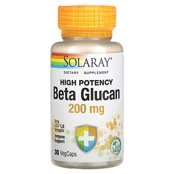 Solaray, Бета-глюкан, высокая эффективность, 200 мг, 30 растительных капсул 