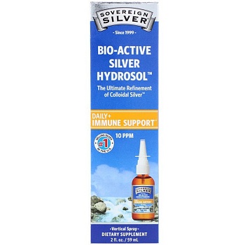 Sovereign Silver, Bio-Active Silver Hydrosol, поддержка иммунитета, вертикальный спрей, 10 част./млн, 59 мл (2 жидк. унции) коллоидное серебро