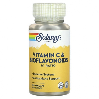 Solaray, Витамин C и биофлавоноиды, соотношение 1: 1, 100 растительных капсул
