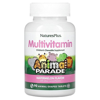 NaturesPlus, Source of Life Animal Parade , жевательная мультивитамины добавка с микроэлементами для детей, со вкусом арбуза, 90 таблеток в форме животных 