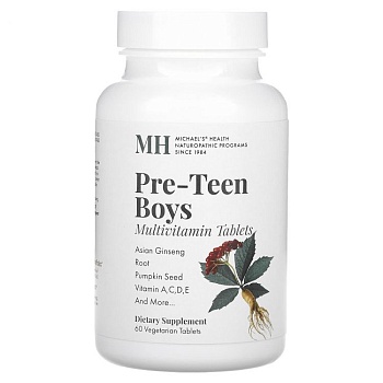 MH Michaels Naturopathic, Pre-Teen Boys Мультивитамины для мальчиков до подросткового возраста, 60 вегетарианских таблеток 