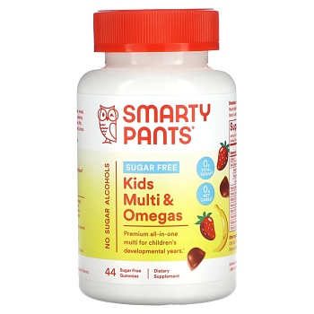 SmartyPants, Мультивитамины и омега для детей без сахара, клубника и банан, 44 жевательные мармеладки 