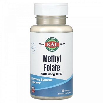 KAL, Метил фолат, 400 мкг, 90 таблеток Фолиевая кислота