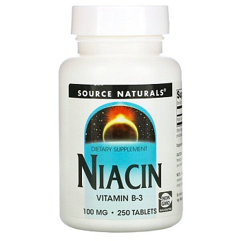 Source Naturals, ниацин, 100 мг, 250 таблеток Витамин В3