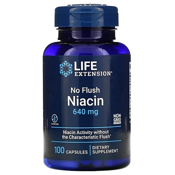 Life Extension, ниацин, не вызывает приливов крови, 640 мг, 100 капсул Витамин В3