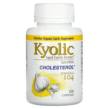 Kyolic, Aged Garlic Extract, экстракт чеснока с лецитином, состав 104 для снижения уровня холестерина, 100 капсул