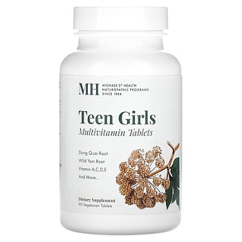 MH Michaels Naturopathic, Teen Girls Мультивитамины Таблетки для девочек-подростков, ежедневные поливитамины, 90 вегетарианских таблеток