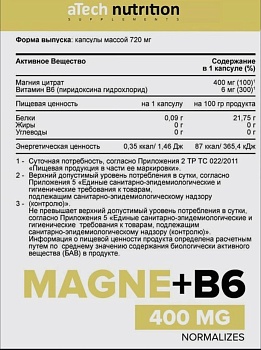 aTech nutrition Магний +В6 / MAGNE+ В6 aTech nutrition 400 мг 60 кап