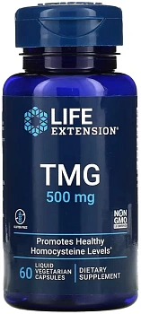 Life Extension, TMG, триметилглицин, 500 мг, 60 вегетарианских капсул с жидкостью