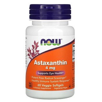 NOW Foods, астаксантин, 4 мг, 60 капсул