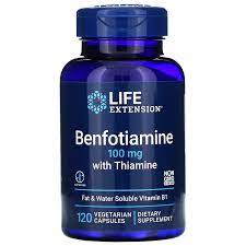 Life Extension, бенфотиамин с тиамином, 100 мг, 120 вегетарианских капсул Витамин В1