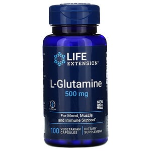 Life Extension, L глютамин, 500 мг, 100 вегетарианских капсул