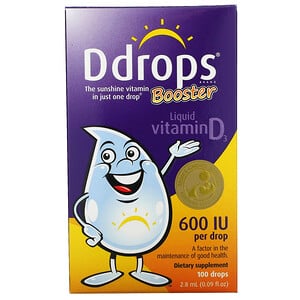 Ddrops, Booster, улучшенный жидкий витамин Д3, 600 МЕ, 2,8 мл (0,09 жидк. унций)