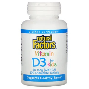 Natural Factors, витамин Д3, клубничный вкус, 10 мкг (400 МЕ), 100 жевательных таблеток