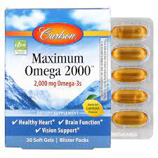 Carlson, Maximum Omega 2000, натуральный лимонный вкус, 1000 мг, 30 мягких таблеток омега3