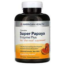 American Health, Super Papaya Enzyme Plus, 180 жевательных таблеток пищеварительные ферменты