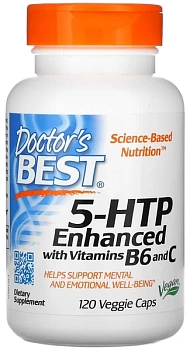 DOCTORS BEST Доктор Бэст, 5HTP 5-гидрокситриптофан, обогащенный витаминами B6 и C, 120 вегетарианских капсул