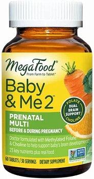 MegaFood, Baby & Me 2, витамины для беременных, 60 таблеток мультивитамины