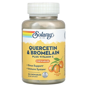 Solaray, Жевательные таблетки с кверцетином и бромелаином с витамином C, натуральный апельсин, 90 жевательных таблеток 