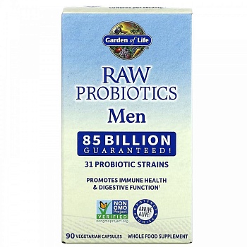  Garden of Life, пробиотики RAW, для мужчин, 85 млрд, 90 вегетарианских капсул (28,33 млрд живых культур в 1 капсуле) 