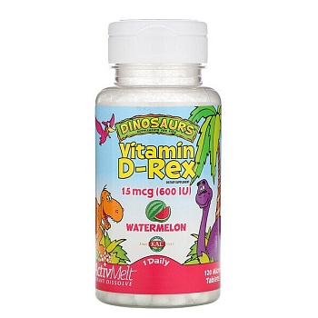KAL, Dinosaurs, Vitamin D-Rex, со вкусом арбуза, 600 МЕ, 120 микротаблеток Витамин Д3