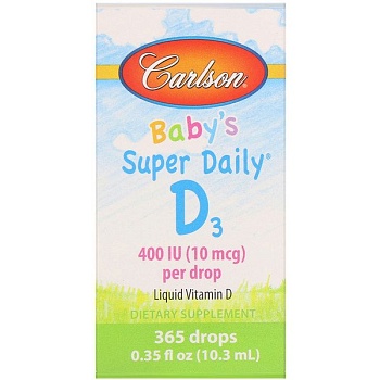 Carlson Labs, Super Daily, витамин Д3 для детей, 10 мкг (400 МЕ), 10,3 мл (0,35 жидк. унций)