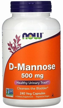 NOW Foods, D-манноза, 500 мг, 240 вегетарианских капсул