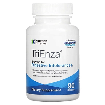 Houston Enzymes, TriEnza, ферменты помогающие при пищевой непереносимости, 90 капсул  пищеварительные ферменты
