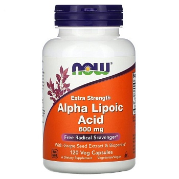  NOW Foods, альфа-липоевая кислота, повышенная сила действия, 600 мг, 120 растительных капсул 