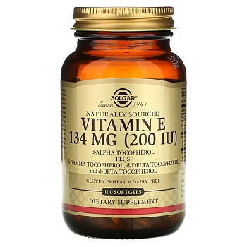 Solgar, Солгар Натуральный витамин Е, 134 мг (200 МЕ), 100 мягких желатиновых капсул