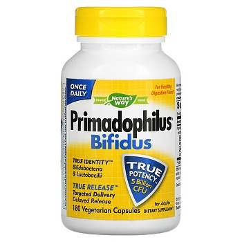 Natures Way, Primadophilus Bifidus, Примадофилус смесь пробиотиков, 5 млрд КОЕ, 180 вегетарианских капсул 