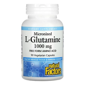 Natural Factors, Микронизированный L глютамин, 1000 мг, 90 вегетарианских капсул