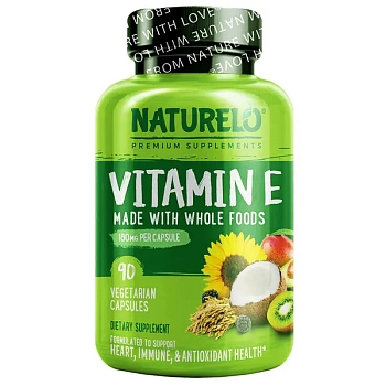 NATURELO, Витамин Е, сделанный из цельных продуктов, 180 мг, 90 вегетарианских капсул 